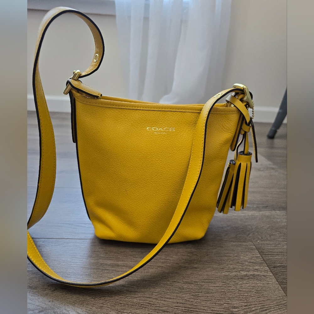 Coach Legacy Mini Duffle Bag Yellow Leather Tassel Silver Hardware Hangtag